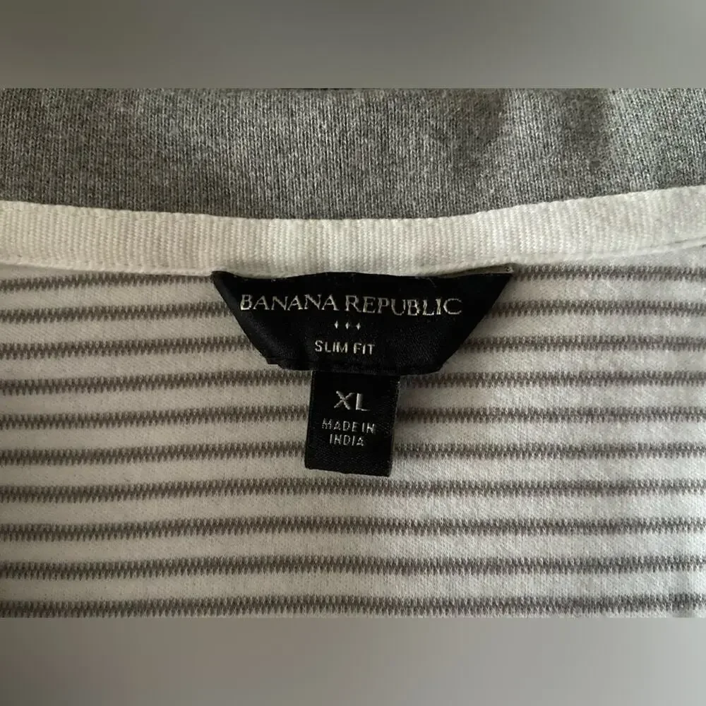 BANANA REPUBLIC Gray/White Stripe Thick Cotton Polo sz XLarge